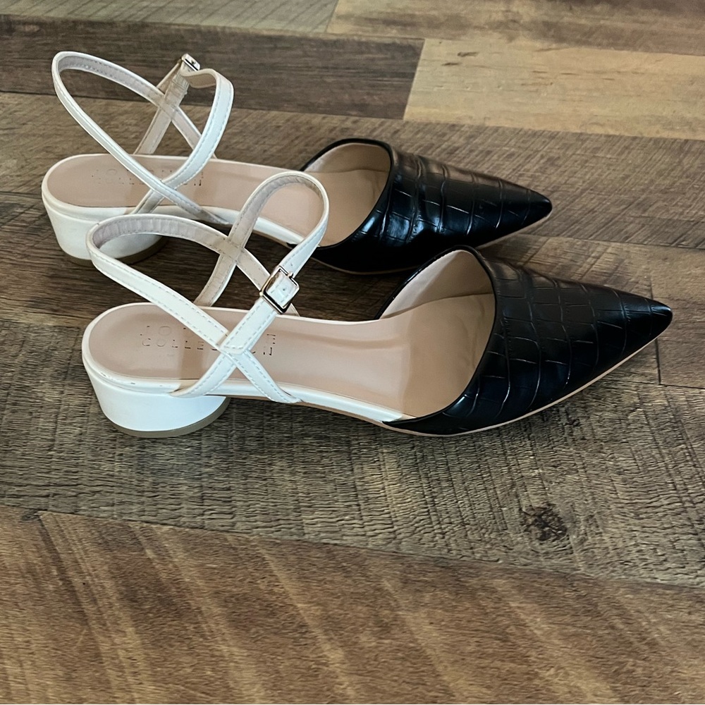 Black And Cream Croc Pattern Low Block Heels - image 7